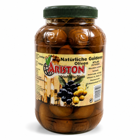 Goldene Blondine-Oliven mit Stein – Ariston 1 kg Abtropfgewicht