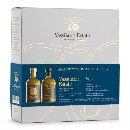 Geschenkbox Vassilakis Estate 100 ml + V(Vee) Bio 100 ml Olivenöl