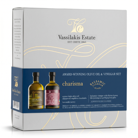 Geschenkbox Vassilakis Charisma 100 ml Olivenöl + Balsamico mit Thymianhonig 100 ml
