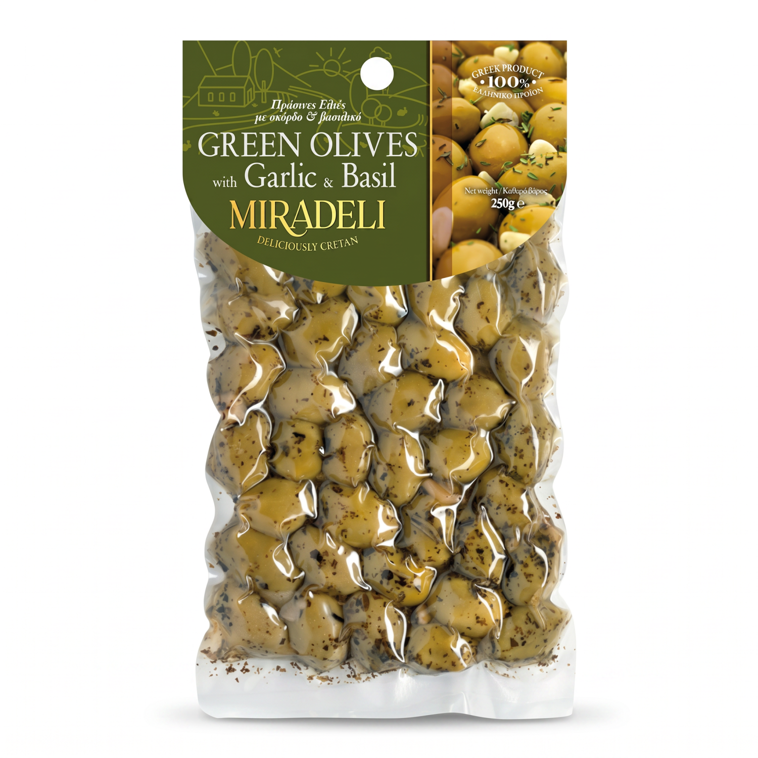 Grüne Oliven mit Knoblauch & Basilikum – MIRA