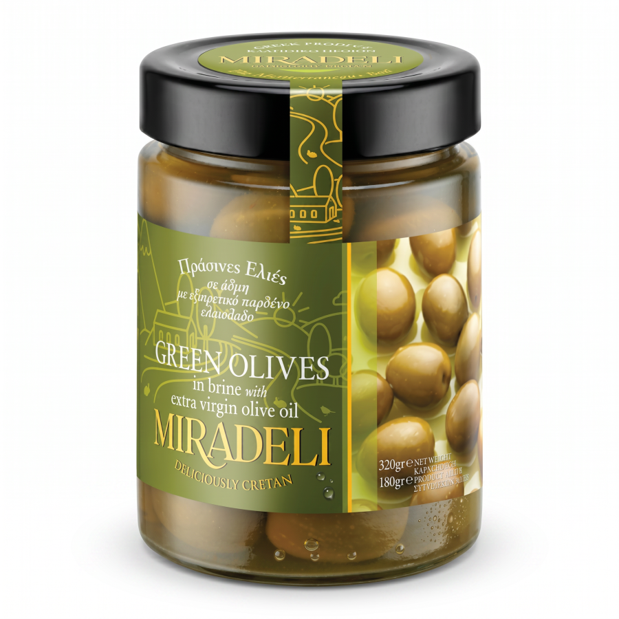 Grüne Halkidiki-Oliven mit Stein – MIRADELI 180 g